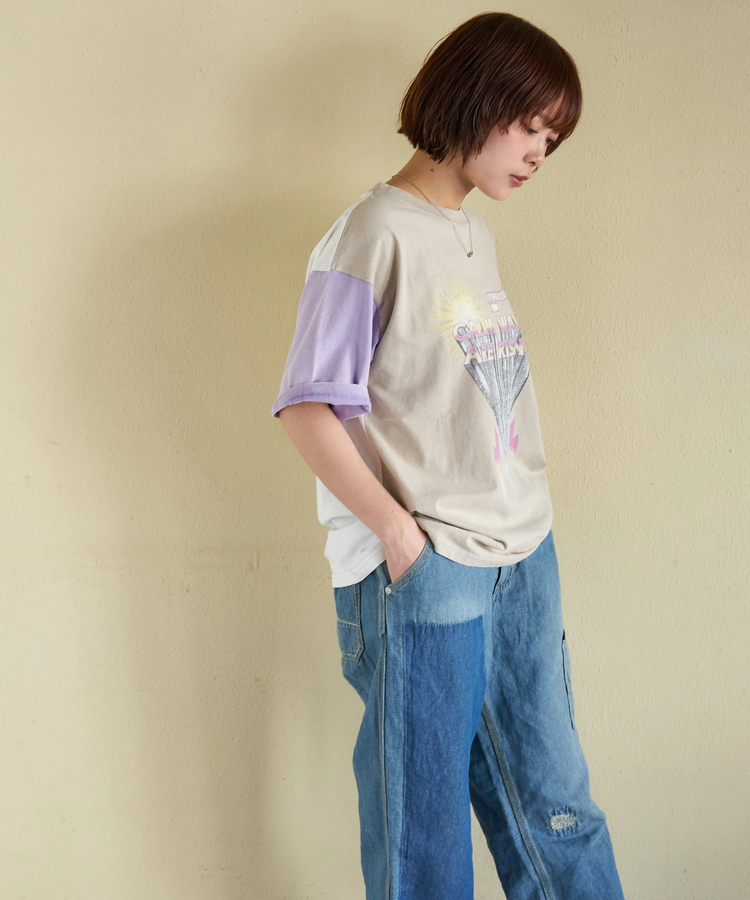 CUBE SUGAR(キューブシュガー) |【春新作】21/-OE天竺 パウダー加工 ツアーTシャツ