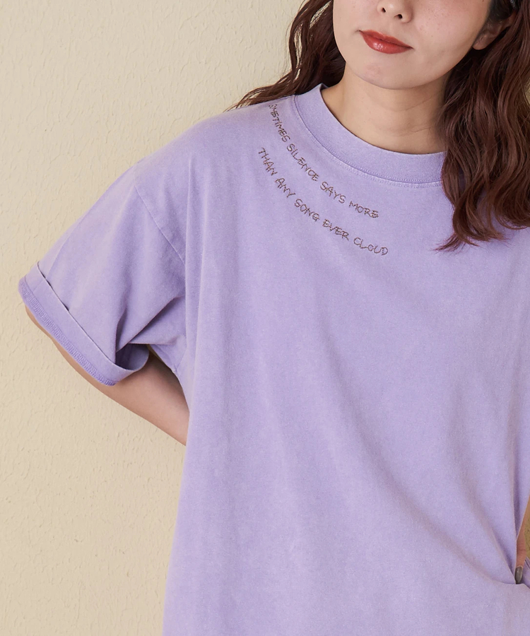 CUBE SUGAR(キューブシュガー) |【春新作】21/-OE天竺 パウダー加工 衿刺繍 Tシャツ