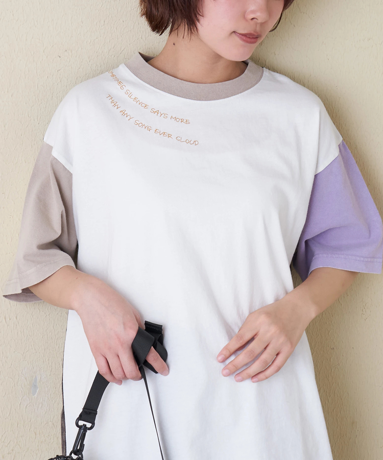 CUBE SUGAR(キューブシュガー) |【春新作】21/-OE天竺 パウダー加工 衿刺繍 Tシャツ