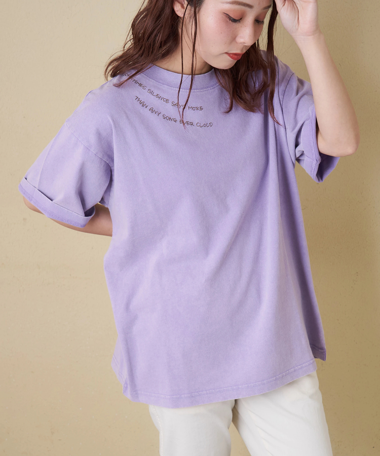 CUBE SUGAR(キューブシュガー) |【春新作】21/-OE天竺 パウダー加工 衿刺繍 Tシャツ