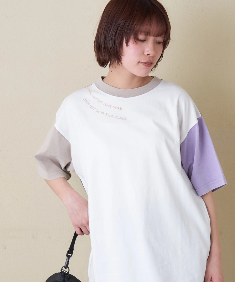 CUBE SUGAR(キューブシュガー) |【春新作】21/-OE天竺 パウダー加工 衿刺繍 Tシャツ