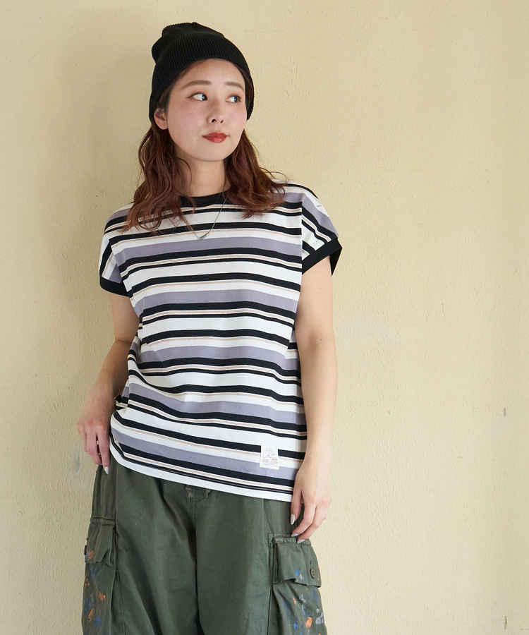 CUBE SUGAR(キューブシュガー) |【春新作】レトロボーダー 汗染み軽減 ノースリーブ プルオーバー