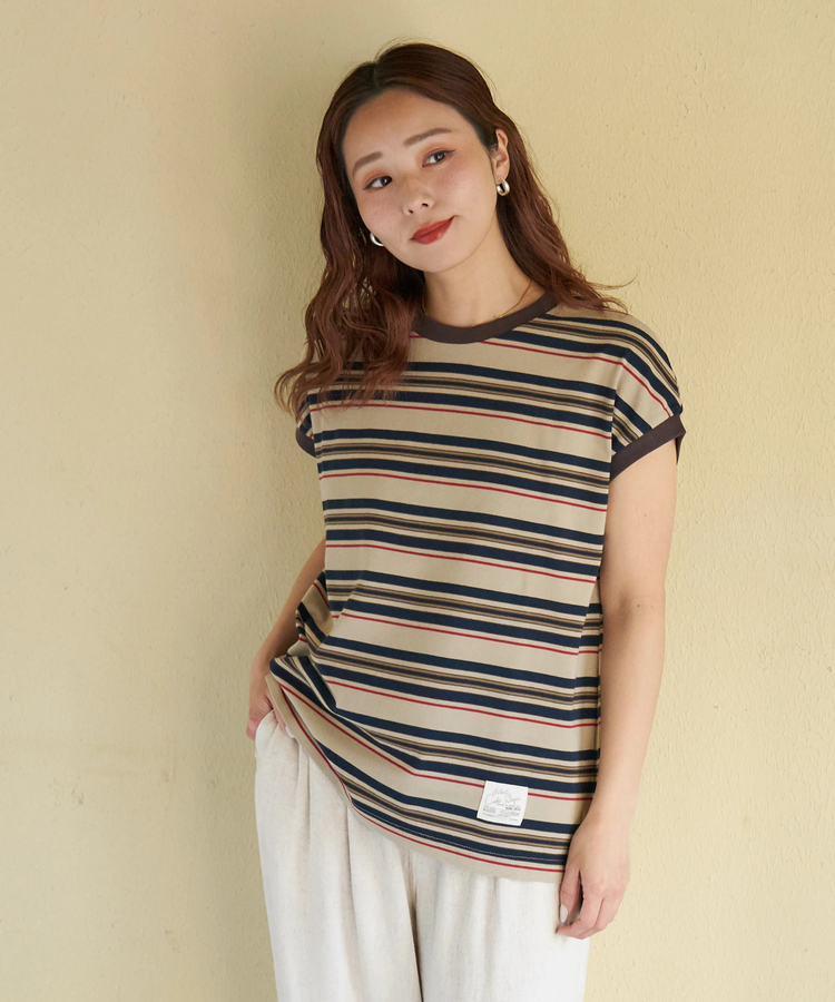 CUBE SUGAR(キューブシュガー) |【春新作】レトロボーダー 汗染み軽減 ノースリーブ プルオーバー