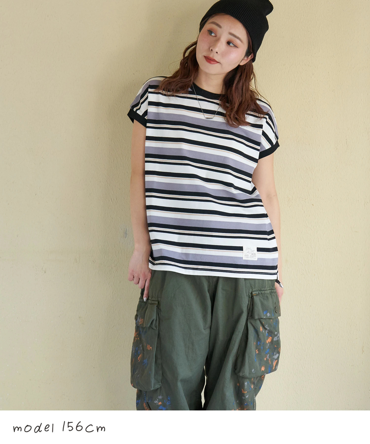 CUBE SUGAR(キューブシュガー) |【春新作】レトロボーダー 汗染み軽減 ノースリーブ プルオーバー