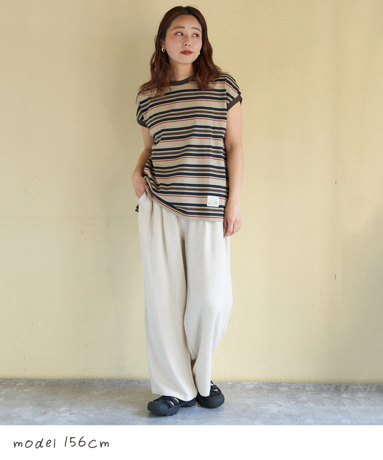 CUBE SUGAR(キューブシュガー) |【春新作】レトロボーダー 汗染み軽減 ノースリーブ プルオーバー