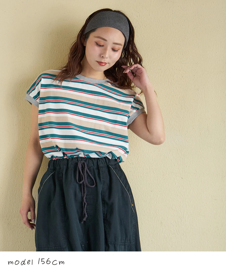 CUBE SUGAR(キューブシュガー) |【春新作】レトロボーダー 汗染み軽減 ノースリーブ プルオーバー