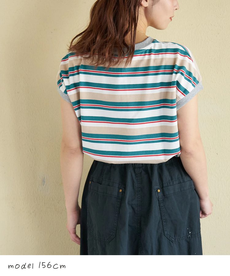 CUBE SUGAR(キューブシュガー) |【春新作】レトロボーダー 汗染み軽減 ノースリーブ プルオーバー