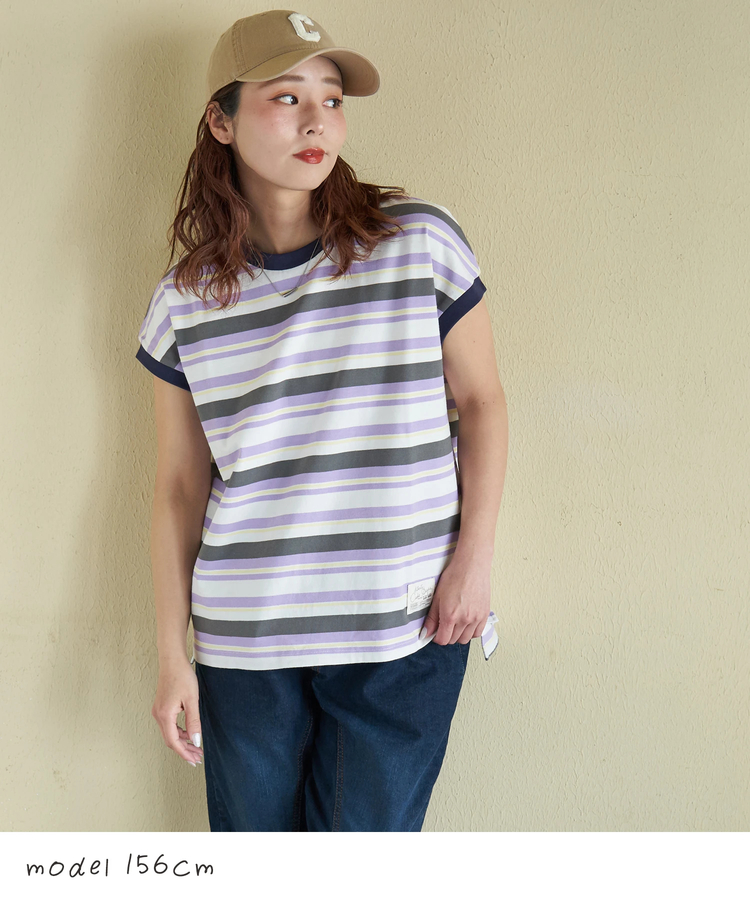 CUBE SUGAR(キューブシュガー) |【春新作】レトロボーダー 汗染み軽減 ノースリーブ プルオーバー