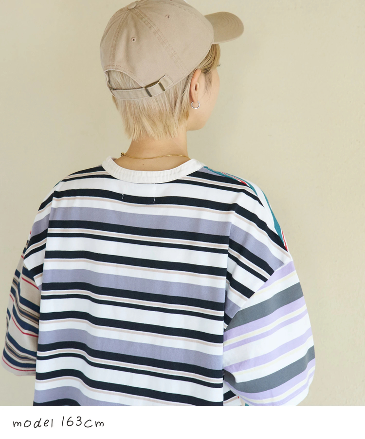 CUBE SUGAR(キューブシュガー) |【春新作】レトロボーダー 汗染み軽減 ヘンリーネック Tシャツ