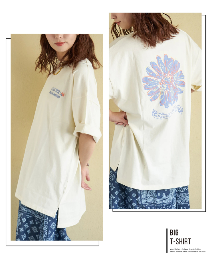 CUBE SUGAR(キューブシュガー) |【春新作】21/-OE天竺 汗染み防止加工 フラワープリント ＆ 刺繍 Tシャツ