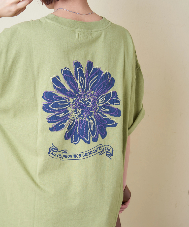 CUBE SUGAR(キューブシュガー) |【春新作】21/-OE天竺 汗染み防止加工 フラワープリント ＆ 刺繍 Tシャツ