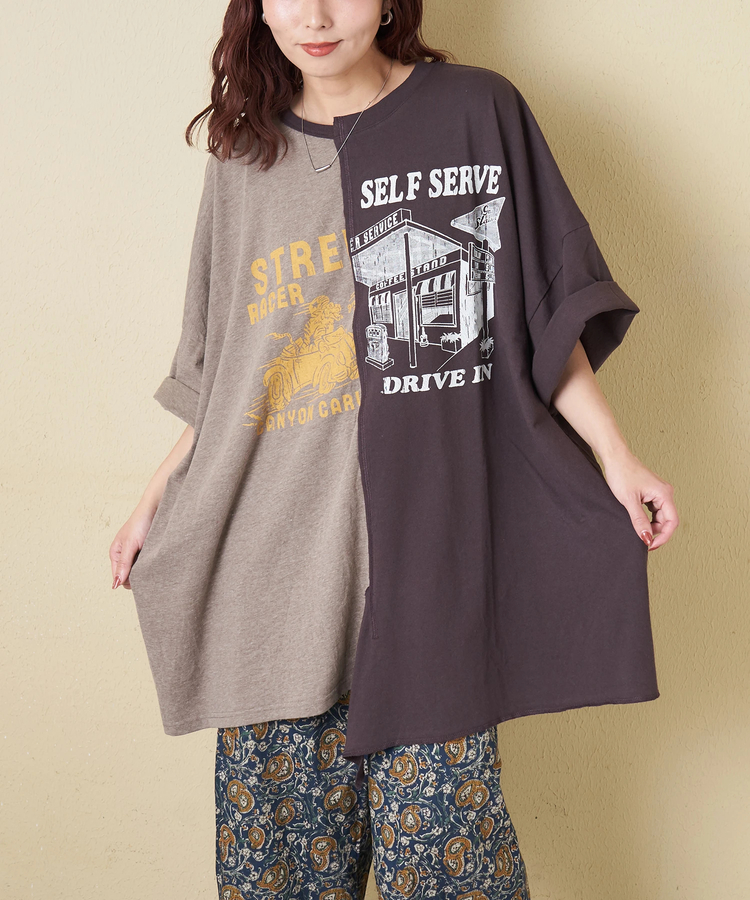 CUBE SUGAR(キューブシュガー) |【春夏新作】30/-TC天竺 片染 リメイク風 ビッグ Tシャツ