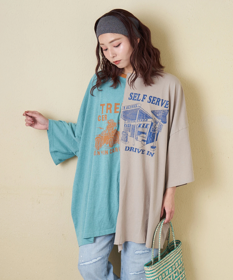 CUBE SUGAR(キューブシュガー) |【春夏新作】30/-TC天竺 片染 リメイク風 ビッグ Tシャツ