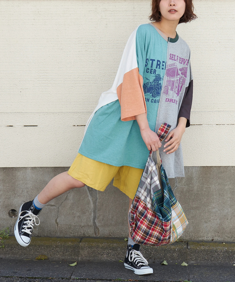 CUBE SUGAR(キューブシュガー) |【春夏新作】30/-TC天竺 片染 リメイク風 ビッグ Tシャツ