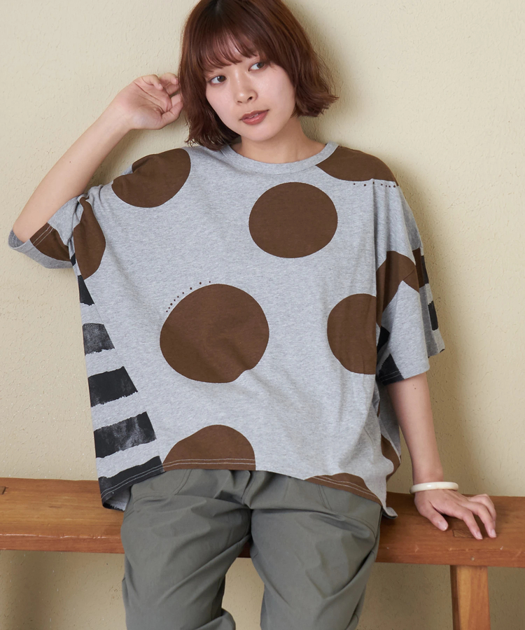 CUBE SUGAR(キューブシュガー) |【春夏新作】21/-OE天竺 ドット / ボーダー プリント 汗染み防止加工 Tシャツ