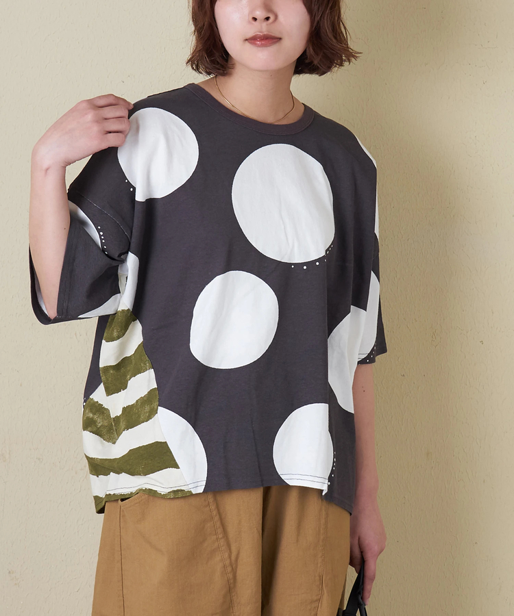 CUBE SUGAR(キューブシュガー) |【春夏新作】21/-OE天竺 ドット / ボーダー プリント 汗染み防止加工 Tシャツ