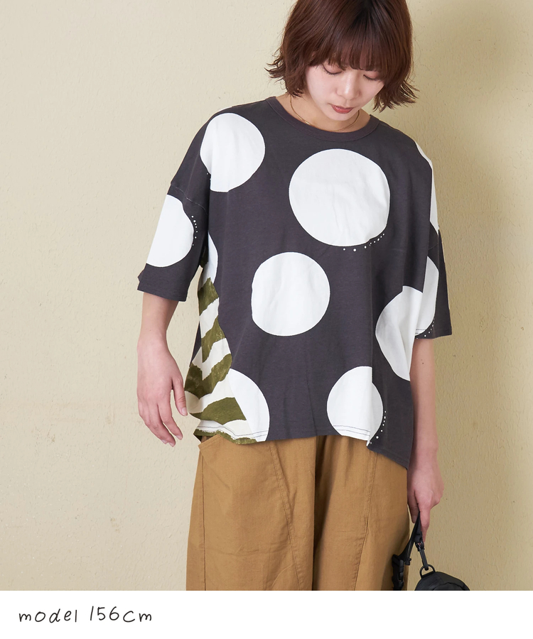 CUBE SUGAR(キューブシュガー) |【春夏新作】21/-OE天竺 ドット / ボーダー プリント 汗染み防止加工 Tシャツ