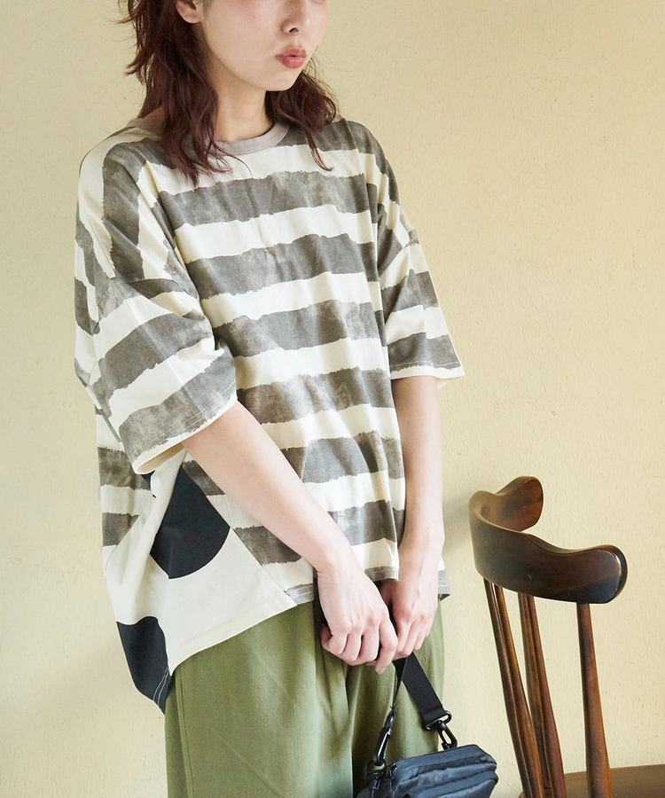 CUBE SUGAR(キューブシュガー) |【春夏新作】21/-OE天竺 ボーダー / ドット プリント 汗染み防止加工 Tシャツ