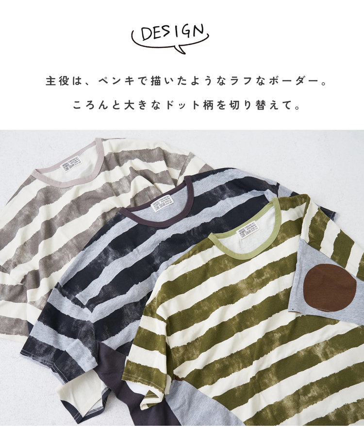 CUBE SUGAR(キューブシュガー) |【春夏新作】21/-OE天竺 ボーダー / ドット プリント 汗染み防止加工 Tシャツ