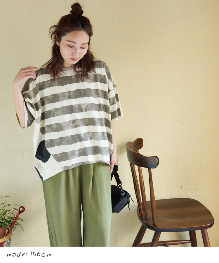 CUBE SUGAR(キューブシュガー) |【春夏新作】21/-OE天竺 ボーダー / ドット プリント 汗染み防止加工 Tシャツ