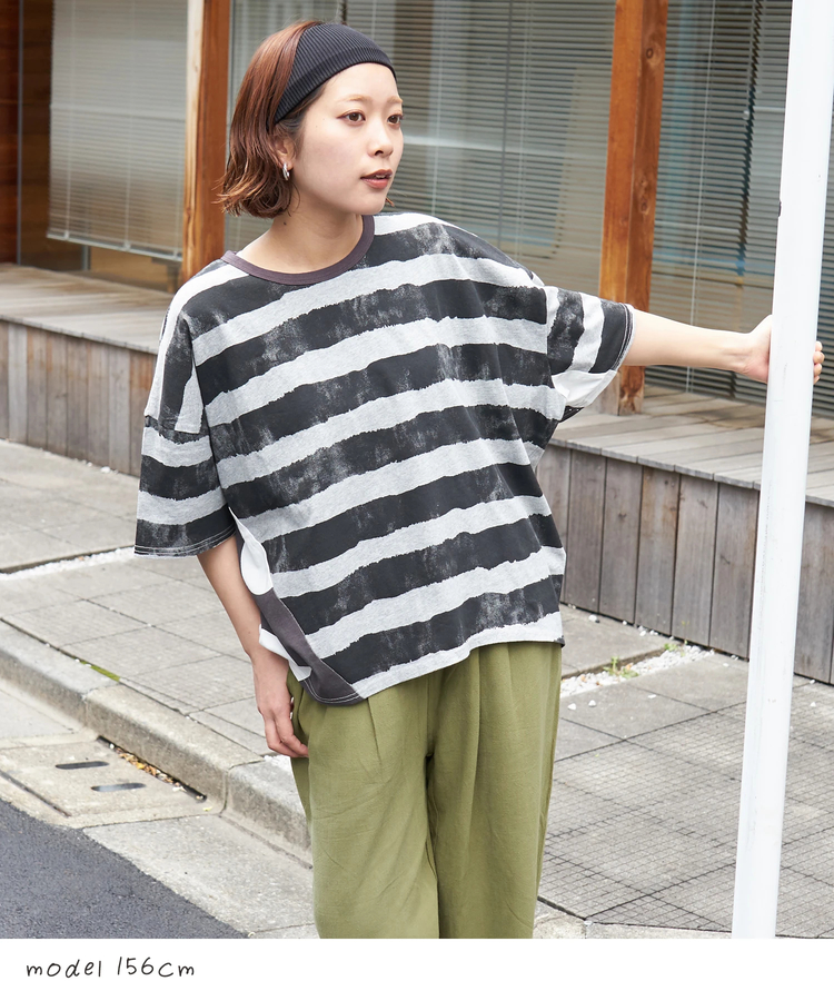 CUBE SUGAR(キューブシュガー) |【春夏新作】21/-OE天竺 ボーダー / ドット プリント 汗染み防止加工 Tシャツ