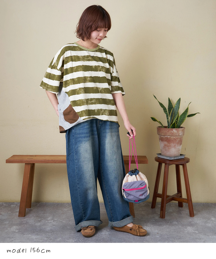 CUBE SUGAR(キューブシュガー) |【春夏新作】21/-OE天竺 ボーダー / ドット プリント 汗染み防止加工 Tシャツ