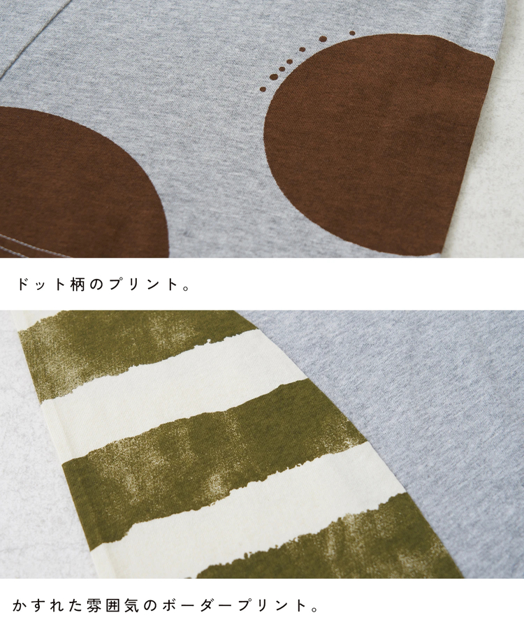CUBE SUGAR(キューブシュガー) |【春夏新作】21/-OE天竺 ドット / ボーダー プリント 汗染み防止加工 脇切替 ワンピース