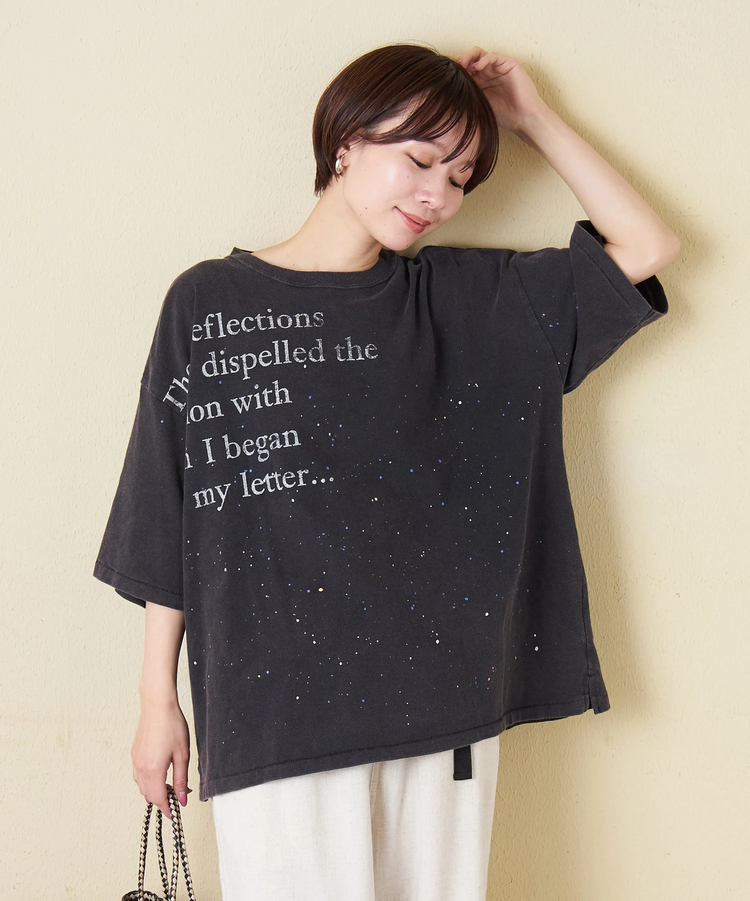 CUBE SUGAR(キューブシュガー) |【春新作】18/-トンプキン天竺 ケミカル加工 ペンキ飛ばし プリント Tシャツ