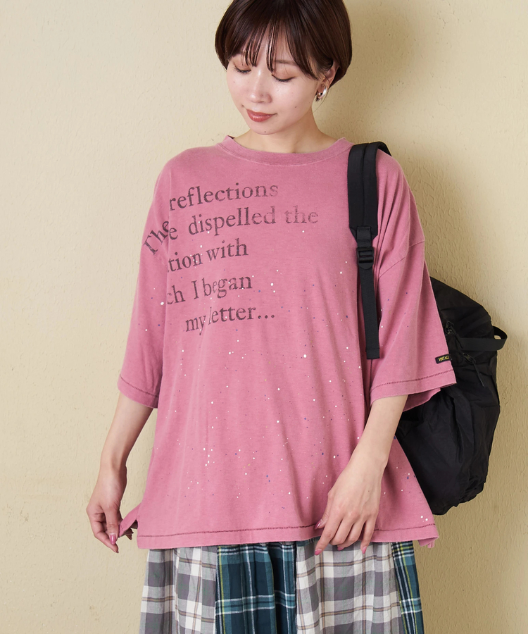 CUBE SUGAR(キューブシュガー) |【春新作】18/-トンプキン天竺 ケミカル加工 ペンキ飛ばし プリント Tシャツ