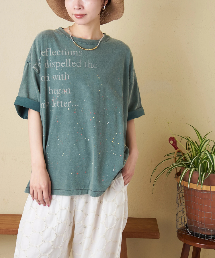 CUBE SUGAR(キューブシュガー) |【春新作】18/-トンプキン天竺 ケミカル加工 ペンキ飛ばし プリント Tシャツ