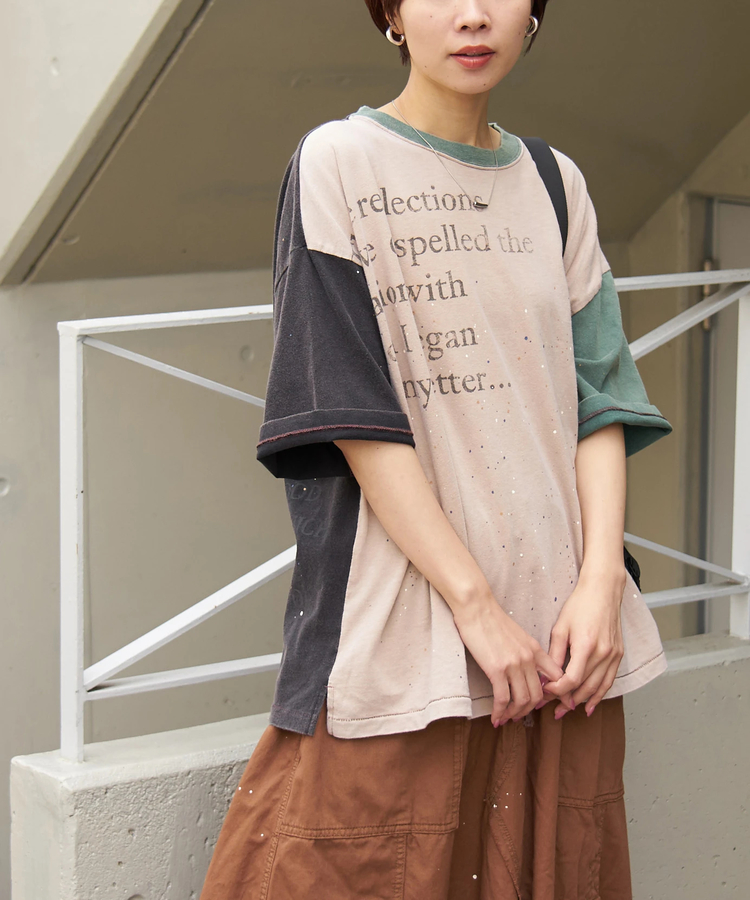 CUBE SUGAR(キューブシュガー) |【春新作】18/-トンプキン天竺 ケミカル加工 ペンキ飛ばし プリント Tシャツ