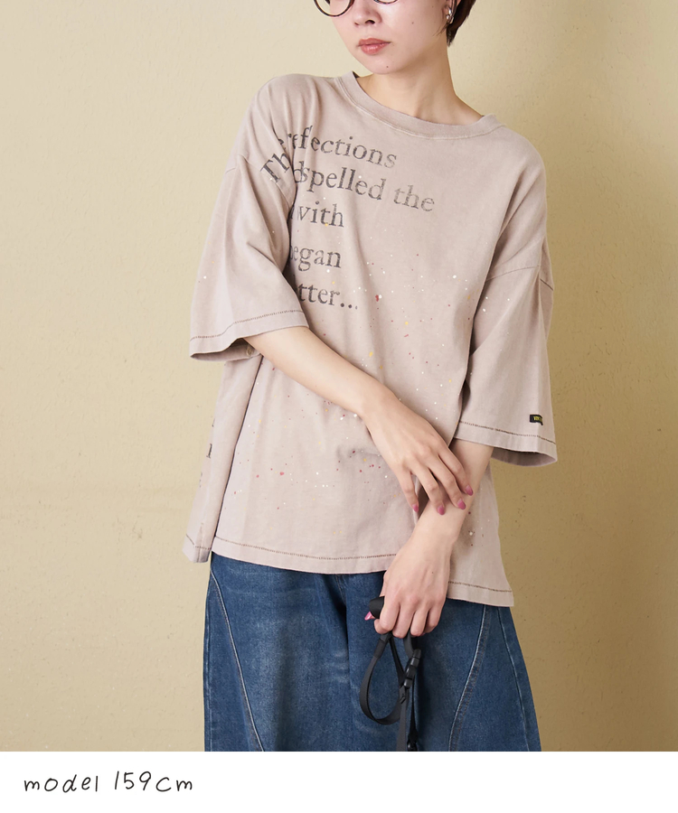 CUBE SUGAR(キューブシュガー) |【春新作】18/-トンプキン天竺 ケミカル加工 ペンキ飛ばし プリント Tシャツ