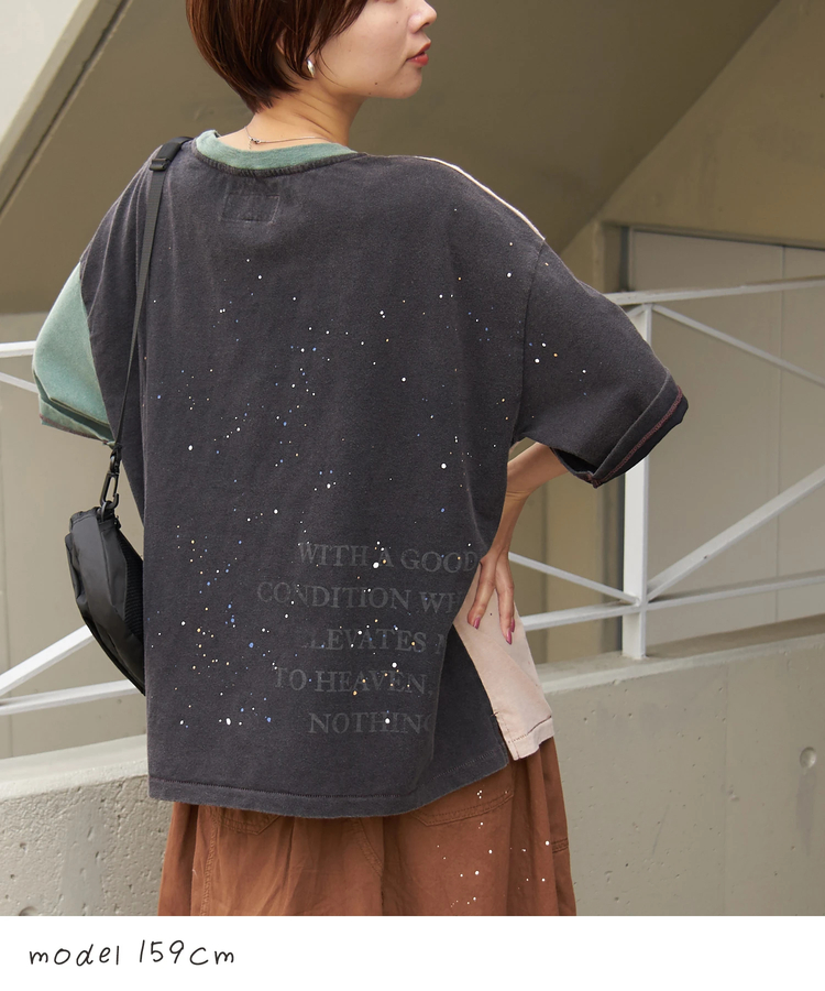 CUBE SUGAR(キューブシュガー) |【春新作】18/-トンプキン天竺 ケミカル加工 ペンキ飛ばし プリント Tシャツ