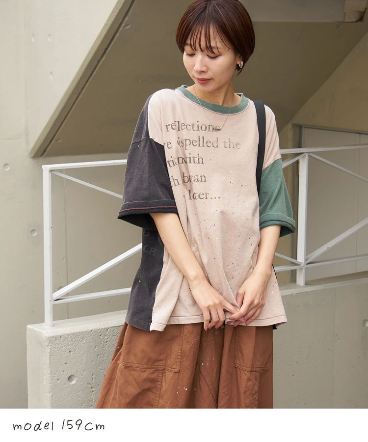 CUBE SUGAR(キューブシュガー) |【春新作】18/-トンプキン天竺 ケミカル加工 ペンキ飛ばし プリント Tシャツ