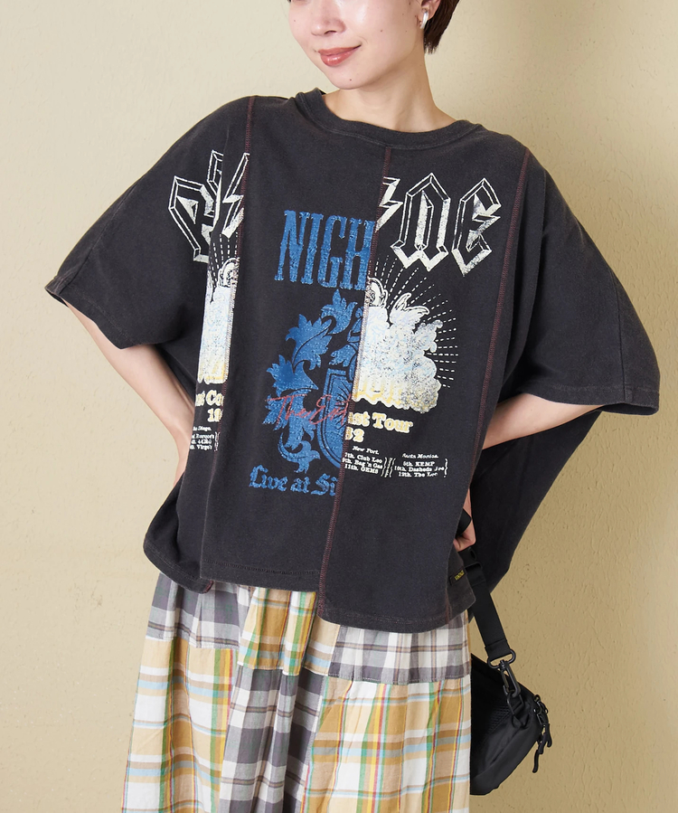 CUBE SUGAR(キューブシュガー) |【春新作】18/-トンプキン天竺 ケミカル加工 リメイク風 切替 ヤッコ Tシャツ