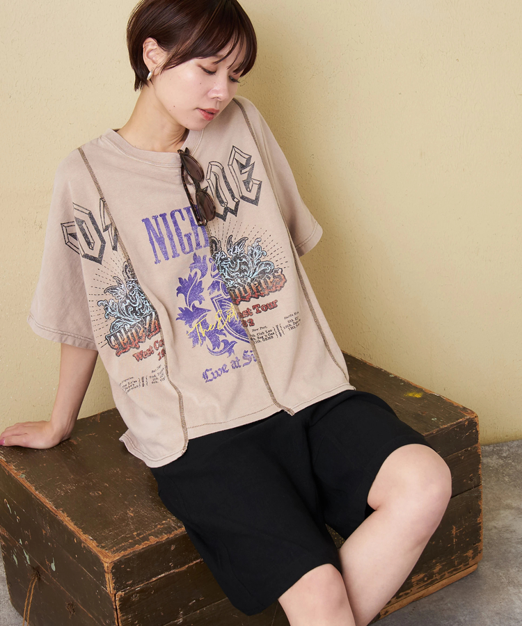 CUBE SUGAR(キューブシュガー) |【春新作】18/-トンプキン天竺 ケミカル加工 リメイク風 切替 ヤッコ Tシャツ