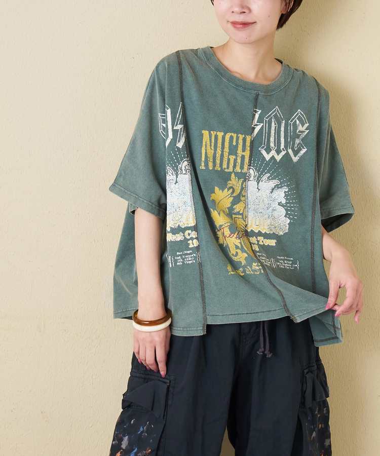 CUBE SUGAR(キューブシュガー) |【春新作】18/-トンプキン天竺 ケミカル加工 リメイク風 切替 ヤッコ Tシャツ