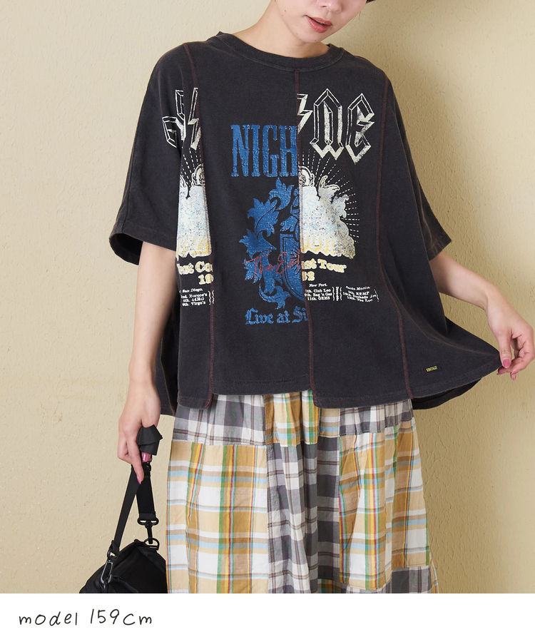 CUBE SUGAR(キューブシュガー) |【春新作】18/-トンプキン天竺 ケミカル加工 リメイク風 切替 ヤッコ Tシャツ