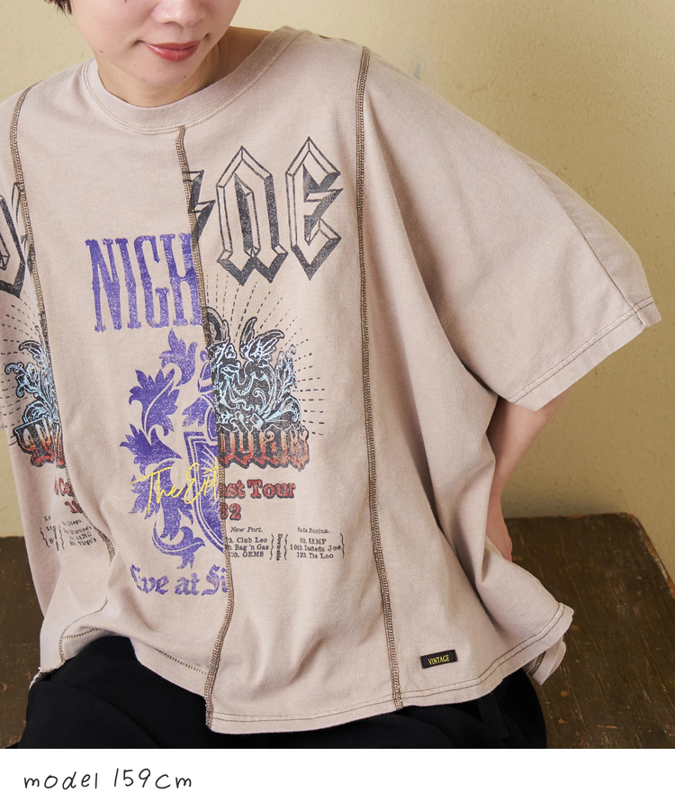 CUBE SUGAR(キューブシュガー) |【春新作】18/-トンプキン天竺 ケミカル加工 リメイク風 切替 ヤッコ Tシャツ