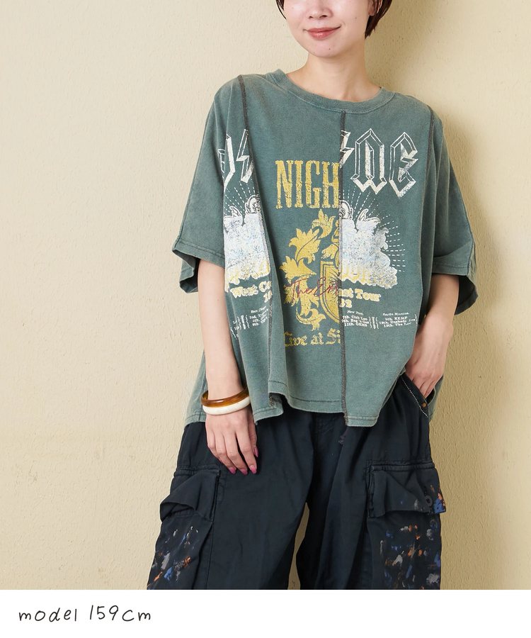 CUBE SUGAR(キューブシュガー) |【春新作】18/-トンプキン天竺 ケミカル加工 リメイク風 切替 ヤッコ Tシャツ