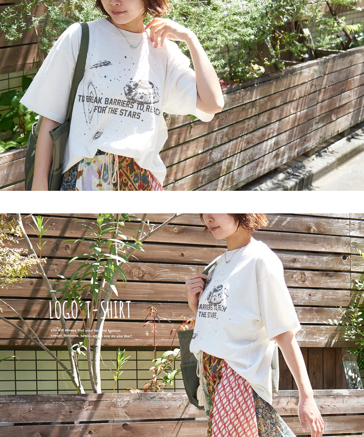 CUBE SUGAR(キューブシュガー) |【春夏新作】32/-スラブ天竺 Univers プリント Tシャツ