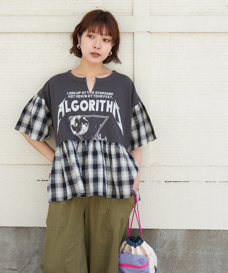 CUBE SUGAR(キューブシュガー) |【春夏新作】32/-スラブ天竺 リメイク風 切替 プルオーバー Tシャツ