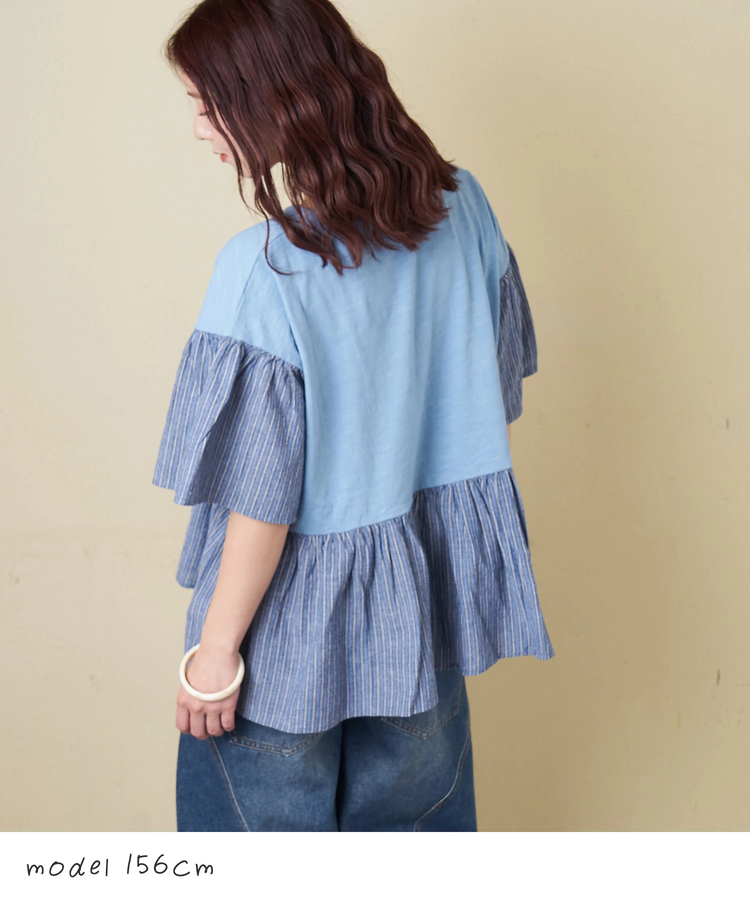 CUBE SUGAR(キューブシュガー) |【春夏新作】32/-スラブ天竺 リメイク風 切替 プルオーバー Tシャツ