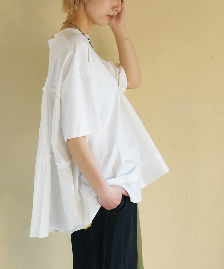 CUBE SUGAR(キューブシュガー) |【春新作】布帛切替 バックギャザー プルオーバー Tシャツ