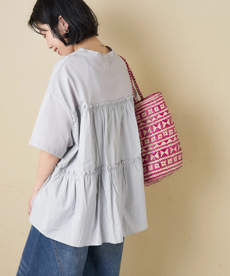 CUBE SUGAR(キューブシュガー) |【春新作】布帛切替 バックギャザー プルオーバー Tシャツ