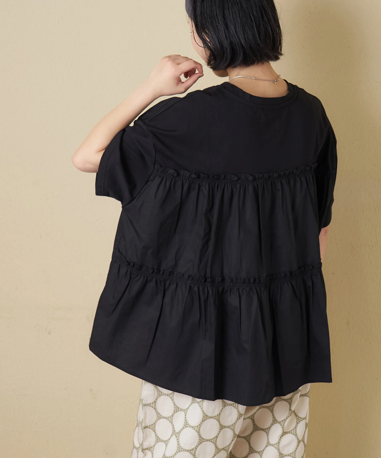 CUBE SUGAR(キューブシュガー) |【春新作】布帛切替 バックギャザー プルオーバー Tシャツ