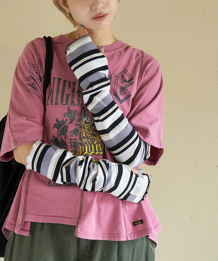 CUBE SUGAR(キューブシュガー) |【春新作】レトロボーダー 汗染み軽減 アームカバー