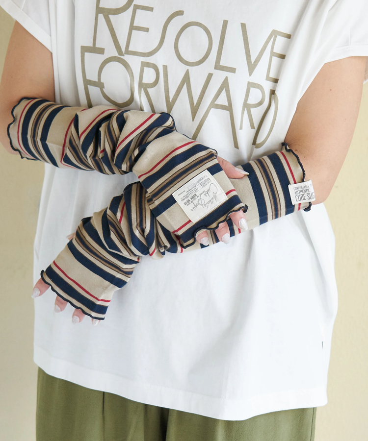 CUBE SUGAR(キューブシュガー) |【春新作】レトロボーダー 汗染み軽減 アームカバー