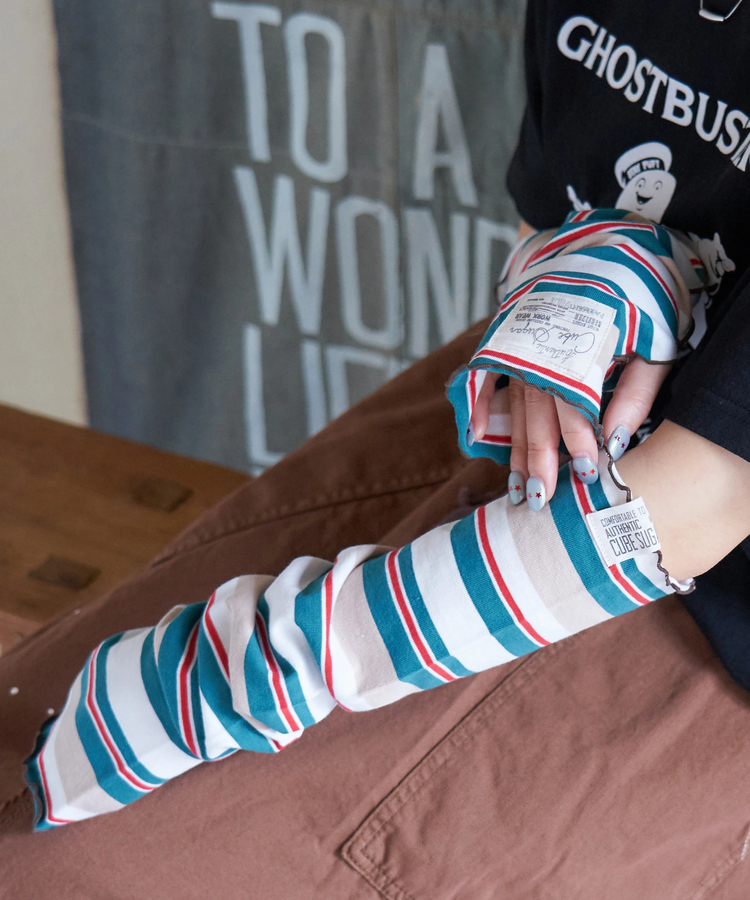 CUBE SUGAR(キューブシュガー) |【春新作】レトロボーダー 汗染み軽減 アームカバー