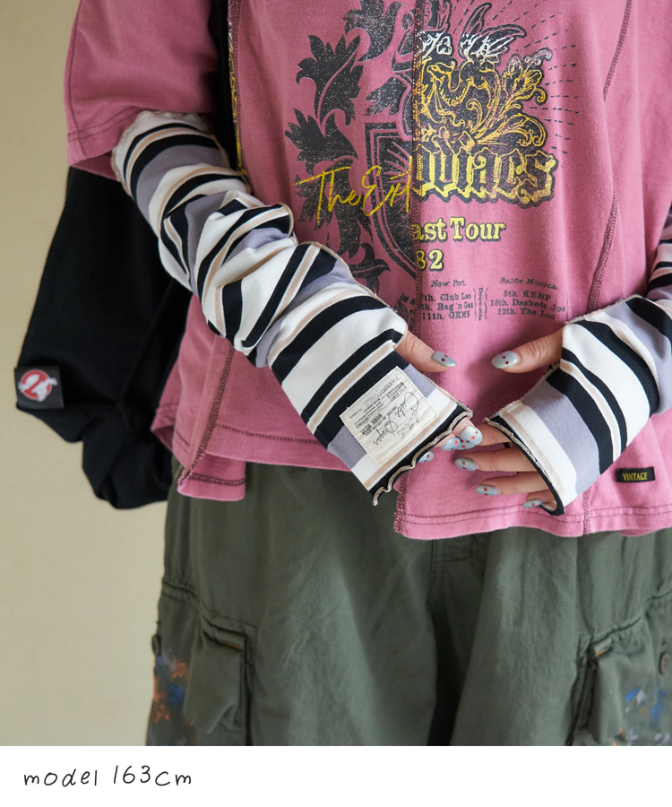 CUBE SUGAR(キューブシュガー) |【春新作】レトロボーダー 汗染み軽減 アームカバー